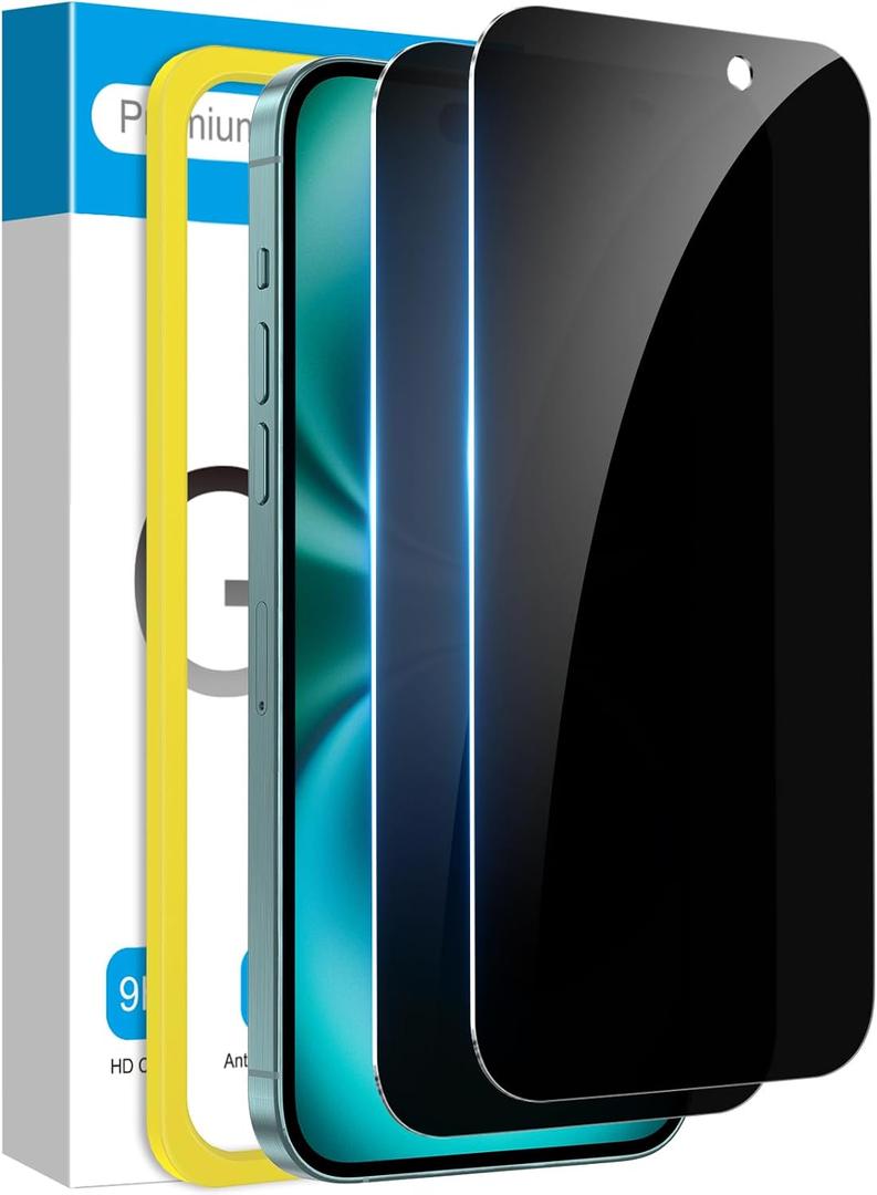 Fotbor 2 Pack Compatible for iPhone 15 Plus/iPhone 16 Plus Privacy Screen Protector, Anti Spy Private Case Friendly Anti-Scratch 9H Hardness Tempered Glass