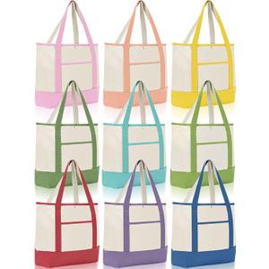 Sanwuta 9 Pack Canvas Tote Bags with Outer Pocket Large Reusable Grocery Shopping Travel Blank Tote Bag for Women Mother (Macaron Colors) Sanwuta 9 Pack Canvas Tote Bags with Outer Pocket Large Reusable Grocery Shopping Travel Blank Tote Bag for Women Mother (Macaron Colors)