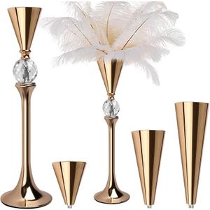VIJIV Gold Flower Vase for Centerpiece Table Decorations Wedding Reception Decor, 18.9 Inch Tall Metal Vase for Feather Flower Holder Stand Floral Arrangement Gatsby Party Dinner Event Hotel