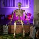 JOYIN 6.9 FT Halloween Posable Skeleton Life Size, Voice Sensing Blink Eyes Moving Jaw, Giant Skeletons Bones Full Body Movable Joints for Indoor Outdoor Halloween Party Decoration, Hounted House Prop