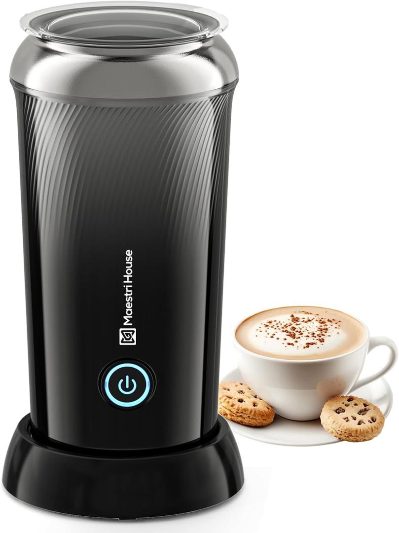 Maestri House Milk Frother, 3-in-1 Hot & Cold Milk Frothing Steamer, 8.12OZ/240ML Touch Control Foam Maker, Compact Space-saving Design for Latte, Cappuccino and Warm Milk (Black)