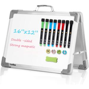 Small Dry Erase White Board  TANKEE Magnetic Desktop Foldable Whiteboard Portable Mini Easel Double Sided on Table Top with Holder for Drawing, Teacher Instruction, Memo Board (Gray)