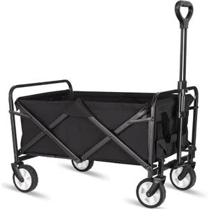 Beach Cart Large Capacity, Heavy Duty Folding Wagon Portable, Collapsible Wagon for Sports, Shopping, Camping Collapsible Foldable cart (Matte Black)
