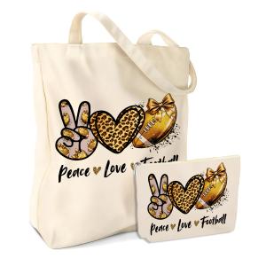 Football Gifts, Football Stuff for Women Girl Team Teacher Coach Friend Daughter Bestie Coworker Birthday Christmas Graduation 2PCS Cosmetic Bags Canvas Tote Bag Beach Bag with Pocket Makeup Bags