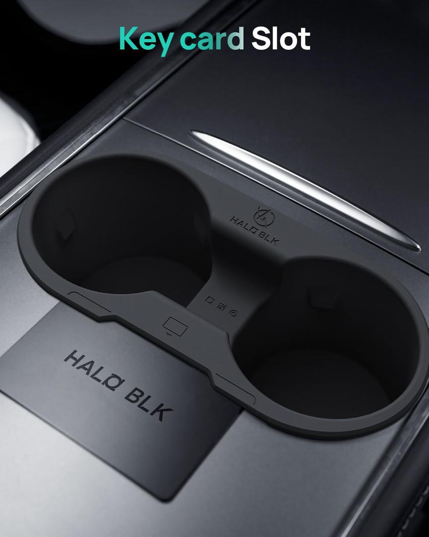 HALOBLK Cup Holder Insert for 2021-2024 Tesla Model Y & 2021-2023 Model 3, Suitable for Bottles with a Capacity of 24-30 OZ (External Diameter of The Cup Within 2.71-2.76 Inches), Black
