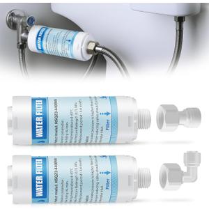 2 Pack Bidet Water Filter and Adapter for Electric Bidet Toilet Seats, Reduce Mineral Deposits & Soften Hard Water, Essential Protection for Smart Toilet, Compatible with 1/2", 3/8", 1/4" Hoses