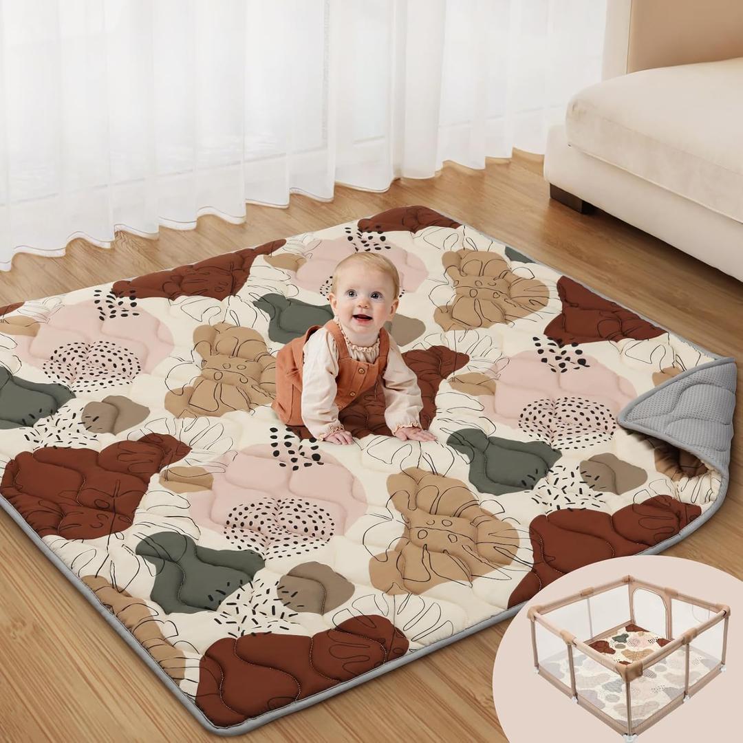 Blissful Diary Baby Play Mats for Floor, 50x50 Crawling Mat for Playpen, Thicken Soft Padding Foam Playmats for Babies and Toddlers Infants, Foldable and Machine Washable, Boho Design (50" X 50")