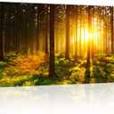 KREATIVE ARTS Silent Forest in Spring with Beautiful Bright Sun Rays Canvas Prints Morning Scene Landscape Painting Giclee Art Work Long Pictures for Wall Decorations 20x48in