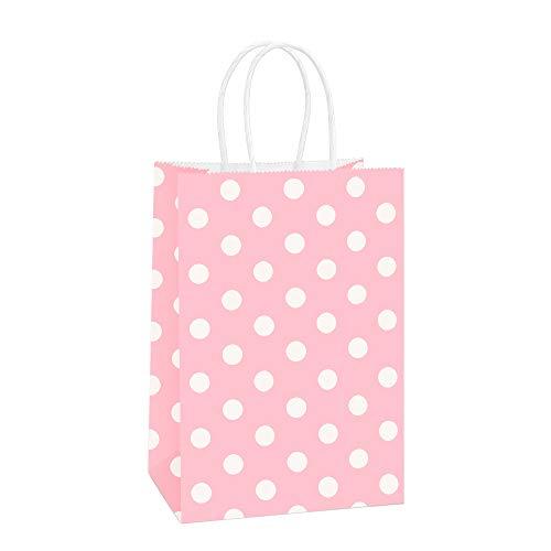 BagDream Small Gift Bags 25Pcs 5.25x3x8 Inches Kraft Paper Bags with Handles, Pink Dot Paper Gift Sacks for Retail, Merchandise, Party Favor, Small Business