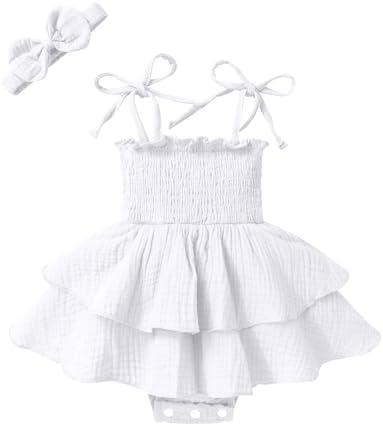 YOUNGER TREE Baby Girl Clothes Infant Summer Romper Dress Sleeveless Bodysuit Jumpsuit with Headband Toddler Outfits. 12-18 months