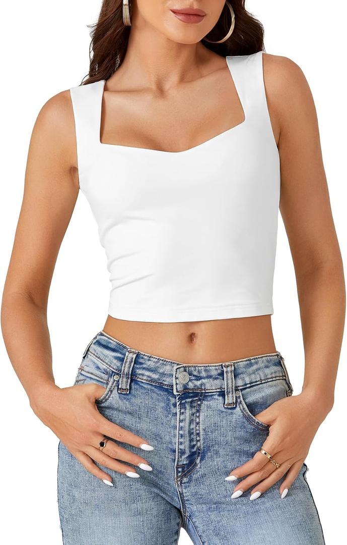 LYANER Women's Summer Crop Tops Square Neck Sleeveless Tank Top Sexy Cami Shirts White X-Large (White)