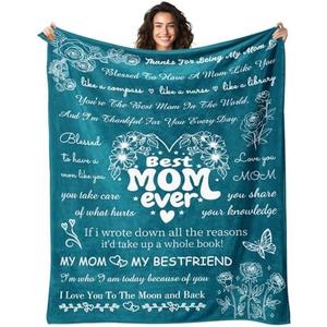 Rakoviol Birthday Gifts for Mom from Daughter Son - Christmas Blanket Gifts for Mom - Best Moms Ever Present - Mothers Day Valentines Day Presents for Mother - to My Mom‘s Blanket 50"x60" Blue