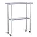 Stainless Steel Prep & Work Table with Adjustable Shelf, with Wheels, Commercial Workstations, Utility Table in Kitchen Garage Laundry Room Outdoor BBQ, 14" X 30"