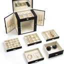 KAMIER Jewelry Box for Women, 6-Layer Large Jewelry Organizer Box with Mirror & 5 Drawers for Rings, Earrings, Necklaces, Bracelets,Black