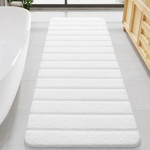 LOCHAS Long Bathroom Rugs Runner, 24" x 60" Large Bath Rug Non Slip Washable, Absorbent Microfiber Bath Mat Luxury Soft, Cozy Bathroom Runner Rug for Shower Quick Dry, White