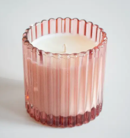 8 oz Ribbed Pink Candle Jar