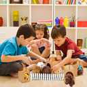 68 Pcs Adopt A Puppy Party Favors Set with 16 Mini Plush Teddy Dog 16 Hats 16 Paper Boxes 16 Adoption Card and Blackboard Chalk Fence Artificial Lawn for Adopt Birthday Party Supplies (Color Style 1)