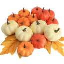 CHEAWRTZ 10PCS Realistic Mini Pumpkin Decor,Fall Decor with Pumpkins Maple Leaves, Artificial Pumpkin Decor for Autumn Filler, Realistic Pumpkin Decorations for Halloween Thanksgiving Fall Home Decor