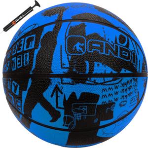 AND1 Street Art 27.5 Basketball : Youth Sized Rubber Streetball for Indoor and Outdoor Use, Deep Channel Construction and Durability, Ideal for Boys and Girls Ages 9-11, Includes 10 Pump (Blue)