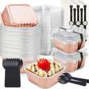NPLUX 50 Pack Mini Cake Pans with Lids and Spoons Aluminum Foil Pans Square Cake Tins for Bakery Party Wedding Mothers Day Party Favors(Champagne Color,5 oz)