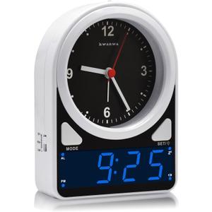 KWANWA 2-in-1 Analog Digital Alarm Clock Light Sensor LED Display, Snooze, 12Hr Format, Easy to Read for Kids Learning Time, Bedroom, Desk, Living Room Retro Design for Seniors, Teens, Children