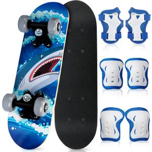 Honoson 7 Pcs Skateboard for Toddlers Beginners Knee Elbow Pads Wrist Guards Gear Set (Age 2-5 Kids 17 x 5'')