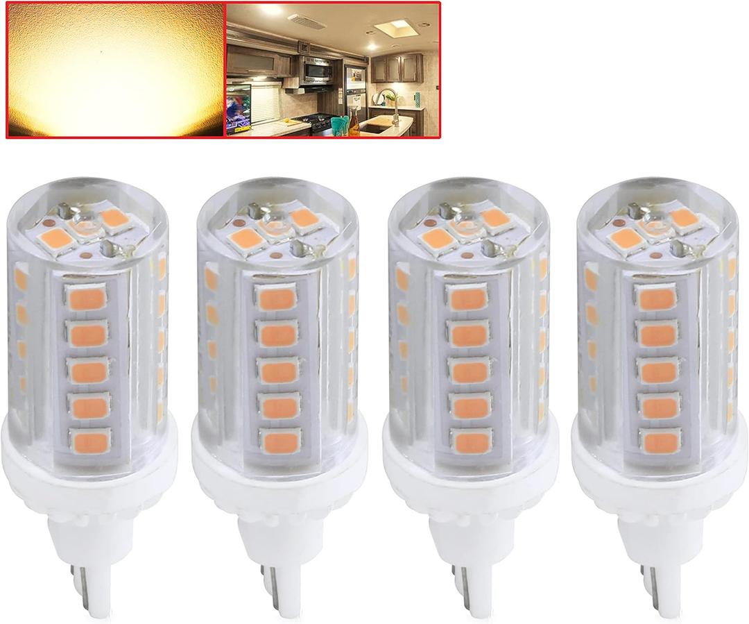 Leisure LED 4 Pack RV LED Light Bulbs 450LM Warm White 3000K T10 921 922 912 33SMD LED Replacement Light Bulbs for RV Indoor Lights 10-30V (Warm White 3000K, 4-Pack)