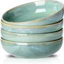 HVH 8.5 inch Large Pasta Bowls Set of 4, 46oz Big Salad Bowl Set of 4, Shallow Bowls, Dinner Bowls Set, Ceramic Bowls Set Microwave and Dishwasher Safe, Smooth glaze (Turquoise)