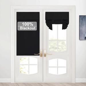 RYB HOME Black 100% Blackout French Door Window Curtain for Small Window, Adhesive Thick Layer Room Darkening Cover for Kitchen Front Door Pricacy, W 26 x L 40, 1 Panel