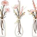 3 Pieces Metal Flowers Wall Arts - Rustic Farmhouse Style Dcor Metal Wall Art Black Minimalist Flower Natural Themed Wall Decors for Home Bedroom Dining Room Housewarming (Pink Beige)