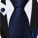 Barry.Wang Solid Striped Tie for Men Silk Necktie Pocket Square Cufflinks Formal Wedding Party Business