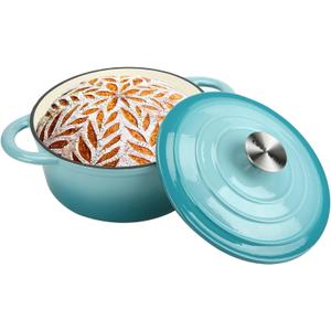 Cast Iron Dutch Oven 4.5 Quart Enameled Cast Iron Dutch Oven Pot with lid Heavy Duty Dutch Oven Dual Handles Porcelain Enameled Cast Iron Pot for Baking Braiser Cooking Family or Friends Gifts,Aqua (Teal)