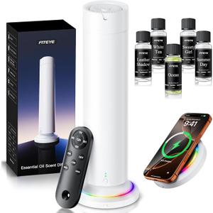 Waterless Scent Diffuser Kit Include 5x20ml Essential Oils, Essential Oil Diffuser for Home, Hotel & Office, APP&Remote Control, Quiet Operation, Pets and Kids Friendly, Max Coverage 1500 Sq Ft, White
