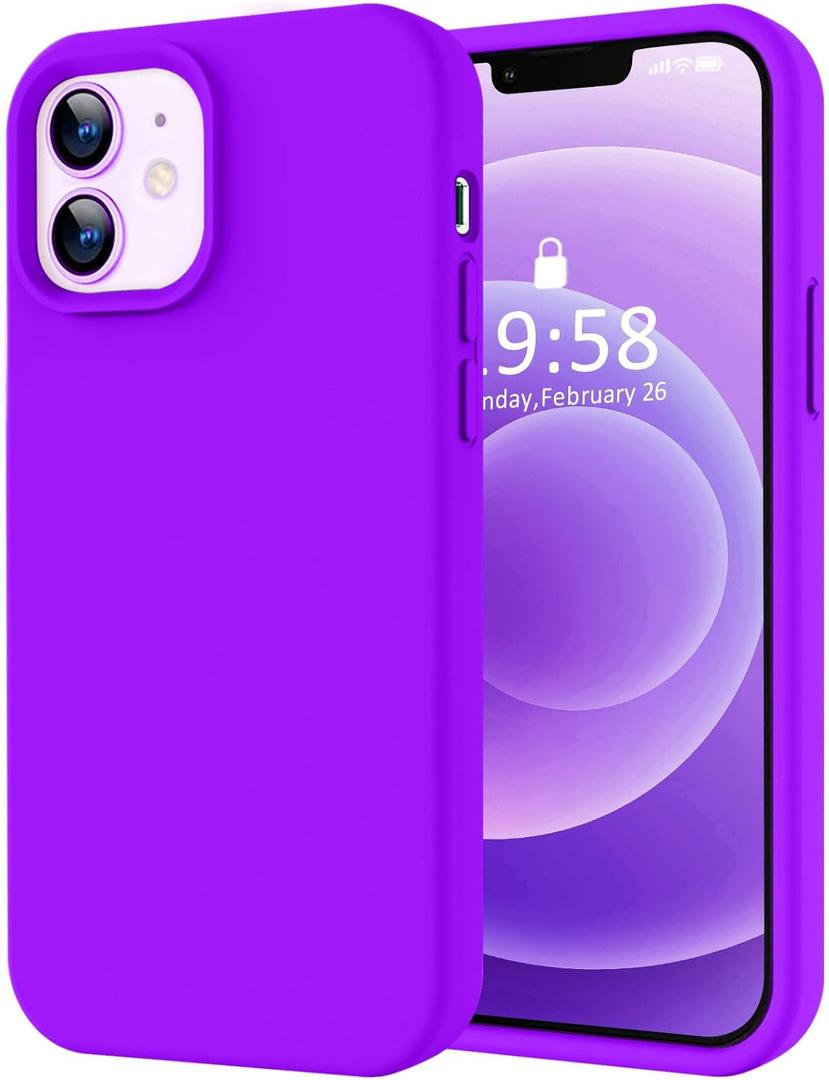 LOVE 3000 Designed for iPhone 12 Case/iPhone 12 Pro Case, Premium Silicone with [Soft Anti-Scratch Microfiber Lining] Shockproof Protective Phone Case for Men Women Girls 6.1", Neon Purple