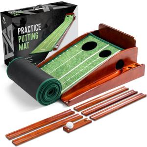 Palladium Golf Putting Mat for Indoors - Indoor/Outdoor Putting Green with Ball Return, Realistic Surface Golf Putting Mat, 2 Hole Training, 10 Feet.