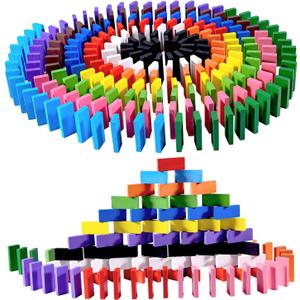 OBTANIM 600 Pcs Colorful Wooden Domino Blocks Set Tile Bulk Building Racing Stacking Games Educational Toys for Kids Birthday Party Favor