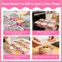 NPLUX 50 Pcs Mini Cake Pans with Lids and Spoons Aluminum Foil Mini Square Baking Cups with Lids Disposable Ramekins Cake Pans Dessert Cups for Wedding Mothers Day Gifts Party Favors(Pink,5oz)