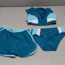 AGAPENG Girls Swimsuit Size 7 8 Girls Bathing Suit Color Block Zipper Front Bikini Set with Shorts 3 Piece Sporty Bathing Suits for Girls Blue Green Swimwear