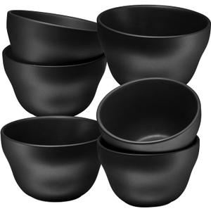 Bruntmor Set of 6 Ceramic Dessert Bowls - 8 Oz Chip and Dip Bowls for Parties, Small Ceramic Ramekins Set for Snacks, Nuts, and Dips - Custard Cups - Oven, Microwave, Dishwasher Safe - Matte Black