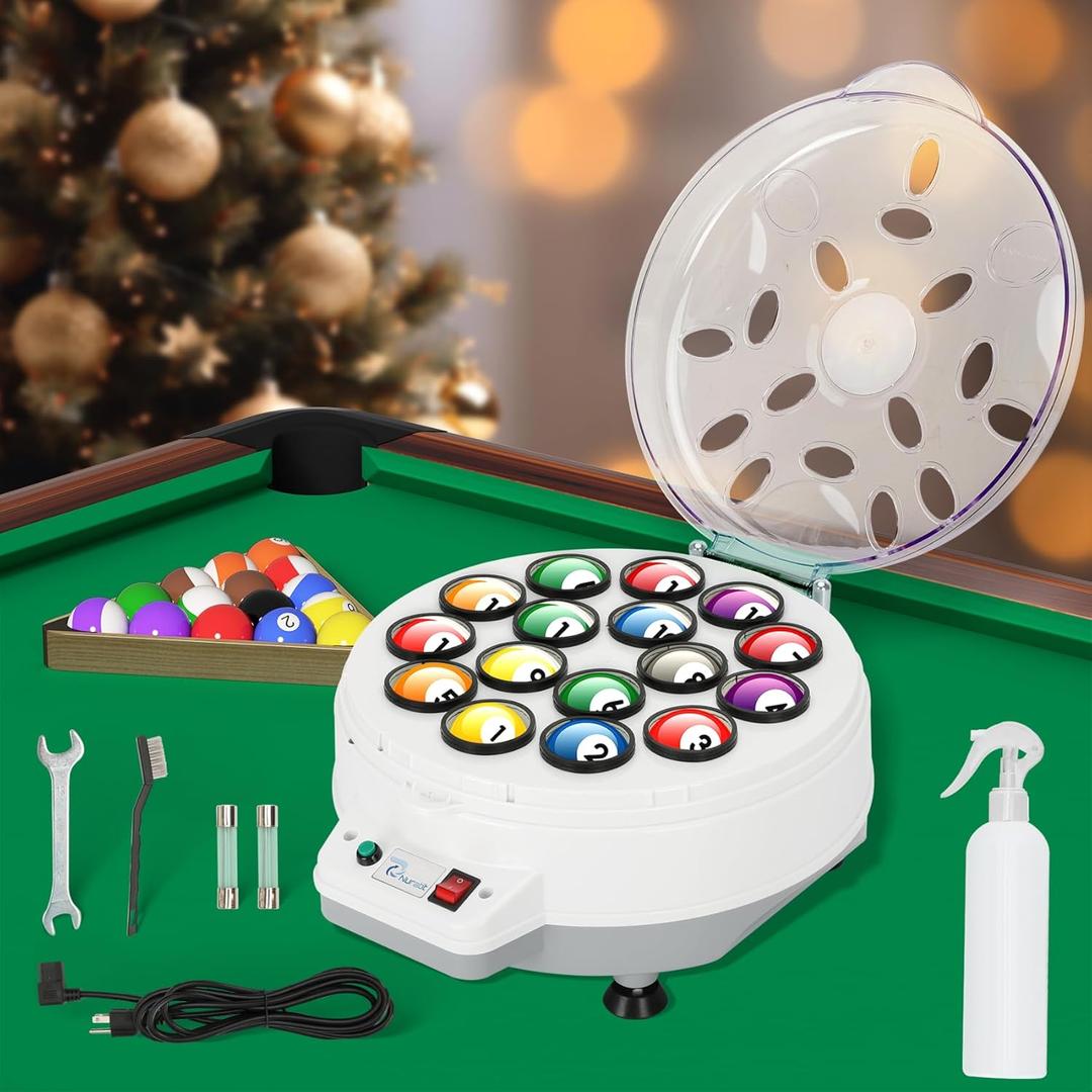 Upgraded Billiard Ball Cleaner and Polisher, Billiard Ball Cleaner, Pool Ball Cleaner for 16 Billiard and Snooker, Balls British and American Dual Use 110V, Automatic Pool Ball Cleaner
