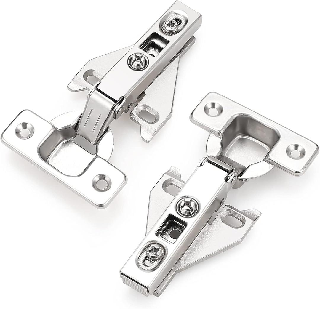 Probrico Soft Opening Kitchen Cabinet Hinges 2 Pairs (4 Pieces), Brushed Satin Nickel Face Frame Mounting Concealed Hinges for Kitchen Cupboard Hardware, with Mounting Screws