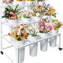PROLEE Flower Stand with 12 Buckets, Flower Display Stand with Wheels, Flower Cart, Moving Florist Bouquet Shelf, Rectangular, White