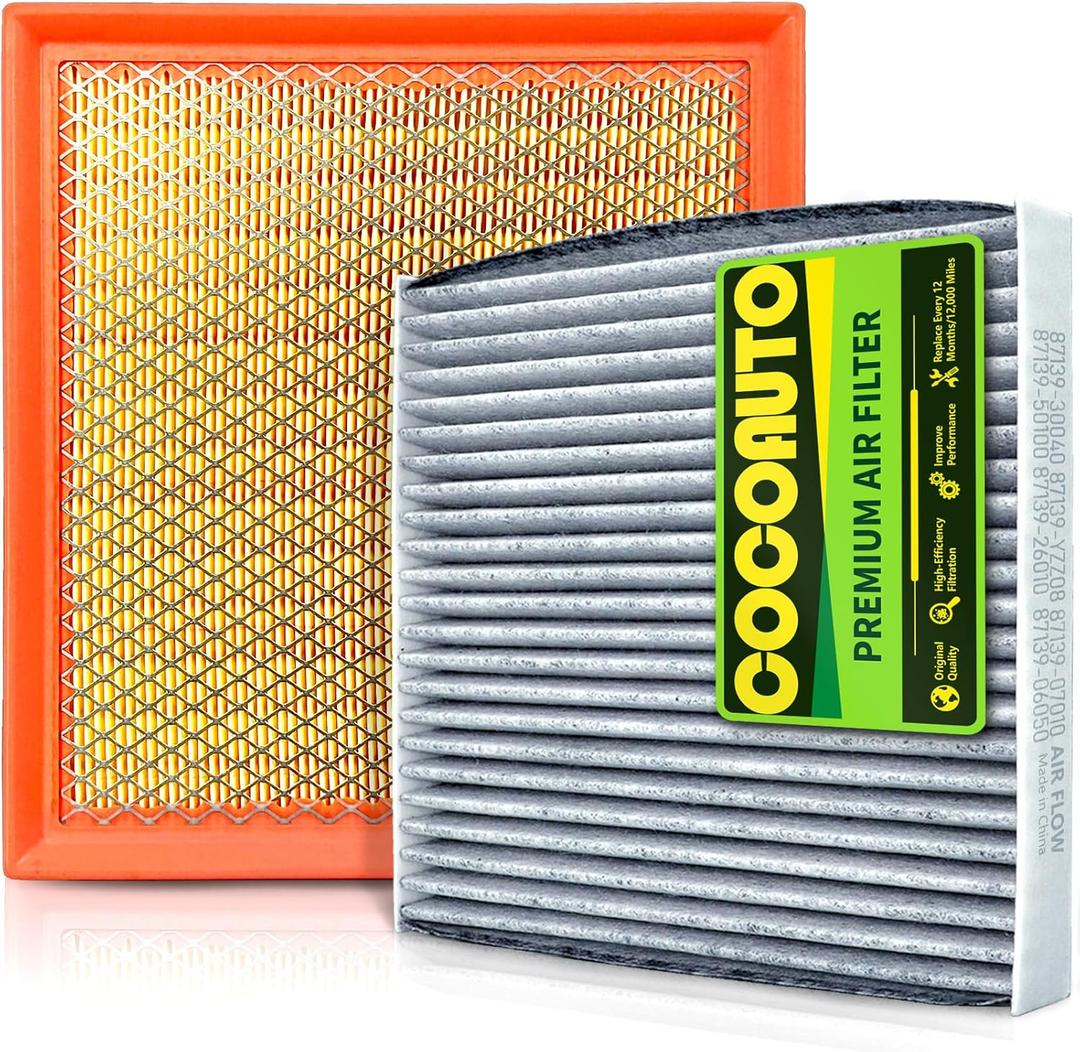 Engine & Cabin Air Filter Kit for Highlander 3.5L 2.7L Gas Only (2014-2019), Sienna 3.5L 2.7L Gas (2011-2020), Camry V6 3.5L Gas Only (2012-17), 178010p050, 8713930040 (Not for Camry 2.5L)