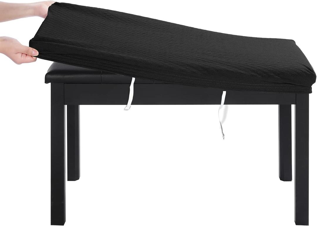 BUYUE Luxury 2-Person Piano Bench Cover, (27.7"- 37") Lx (12"- 16") W Stretch Jacquard Washable Rectangle Footstool Slipcover (M, Black)