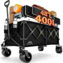 48L Foldable Wagons Carts Extended, Collapsible Folding Wagon 500lbs Heavy Duty, 320L Large Beach Wagon, Utility Wagon with All Terrain Big Wheels for Sports, Camping, Grocery, Garden, Black