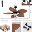 PHORUS 52" Waterproof Outdoor Palm Leaf Ceiling Fans with Lights and Remote,Wet Rated Tropical Ceiling Fans for Patios Porch Gazebo Pergola