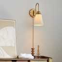 2 Pack Modern Ceramic Gold Plug in Cord Wall Sconce Wall Lighting with Pull Chain Switch, Indoor Wall Lamp Light Fixtures Curve Arm for Living Room Bedroom Bedside Kitchen Home Office