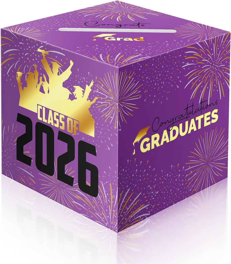 2 x 2026 Graduation Card Box Holder, Grad Congrat Decoration Box, Envelope Receiving Graduation Party Celebration Purple