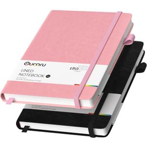 Oucaru Lined Journal Notebook, 2 Pack, 180 Pages, A5 Journals for Writing, 100 GSM Thick Paper, Small Notebooks Daily Journal for Women Men Work, Business, School, Travel Supplies