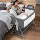 Cowiewie Bassinet Bedside Sleeper, Baby Bassinet with 7 Adjustable Height, Bedside Bassinet for Baby with Storage, Breathable Mesh & Mattress, Portable Bassinet Easy Folding (Pyramid Dark Gray), Crib